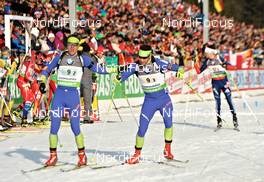 09.03.2012, Ruhpolding, Germany (GER): l-r: Janez Maric (SLO), Fischer, Rottefella, Alpina, One Way, Vasja Rupnik (SLO), Fischer, Rottefella, Alpina, One Way - IBU world championships biathlon, relay men, Ruhpolding (GER). www.nordicfocus.com. © Felgenhauer/NordicFocus. Every downloaded picture is fee-liable.