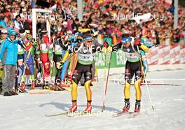 09.03.2012, Ruhpolding, Germany (GER): l-r: Andreas Birnbacher (GER), Fischer, Rottefella, Alpina, Leki, adidas, Michael Greis (GER), Madshus, Rottefella, OneWay, adidas - IBU world championships biathlon, relay men, Ruhpolding (GER). www.nordicfocus.com. © Felgenhauer/NordicFocus. Every downloaded picture is fee-liable.