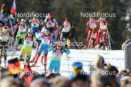 10.03.2012, Ruhpolding, Germany (GER): Natalya Burdyga (URK), Fischer, Rottefella, Swix leads Jana Gerekova (SVK), Fischer, Salomon, Svetlana Sleptsova (RUS), Fischer, Rottefella, Alpina, Swix, adidas, - IBU world championships biathlon, relay women, Ruhpolding (GER). www.nordicfocus.com. © Manzoni/NordicFocus. Every downloaded picture is fee-liable.