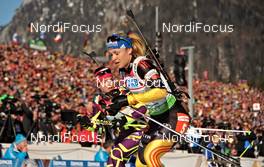 10.03.2012, Ruhpolding, Germany (GER): l-r: Sophie Boilly (FRA), Rossignol, One Way, Magdalena Neuner (GER), Fischer, Rottefella, Swix, adidas, Toko - IBU world championships biathlon, relay women, Ruhpolding (GER). www.nordicfocus.com. © Felgenhauer/NordicFocus. Every downloaded picture is fee-liable.