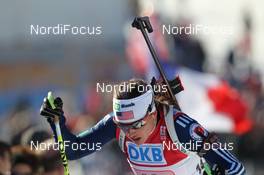 10.03.2012, Ruhpolding, Germany (GER): Sara Studebaker (USA), Rossignol, Rottefella, OneWay adidas - IBU world championships biathlon, relay women, Ruhpolding (GER). www.nordicfocus.com. © Manzoni/NordicFocus. Every downloaded picture is fee-liable.