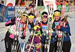 10.03.2012, Ruhpolding, Germany (GER): l-r: Marie Laure Brunet (FRA), Marie Dorin Habert (FRA), Sophie Boilley (FRA), Anais Bescond (FRA), Rossignol, Madshus, Swix, One Way - IBU world championships biathlon, relay women, Ruhpolding (GER). www.nordicfocus.com. © Felgenhauer/NordicFocus. Every downloaded picture is fee-liable.