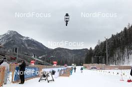 28.02.2012, Ruhpolding, Germany (GER): Event Feature: a spider cam over the shooting range - IBU world championships biathlon, training, Ruhpolding (GER). www.nordicfocus.com. © Manzoni/NordicFocus. Every downloaded picture is fee-liable.