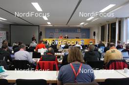 11.03.2012, Ruhpolding, Germany (GER): L-R: Peer Lange (GER), communication director IBU, Nicole Resch (GER), secretary general IBU, Anders Besseberg (NOR), president of IBU, International Biathlon Union - IBU world championships biathlon, training, Ruhpolding (GER). www.nordicfocus.com. © Manzoni/NordicFocus. Every downloaded picture is fee-liable.