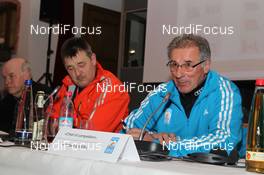 28.02.2012, Ruhpolding, Germany (GER): Franz Berger (AUT), IBU race director, Norbert Baier (GER), IBU head TD - IBU world championships biathlon, training, Ruhpolding (GER). www.nordicfocus.com. © Manzoni/NordicFocus. Every downloaded picture is fee-liable.