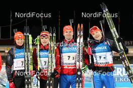 25.11.2012, Oestersund, Sweden (SWE): L-R: Venika Vitkova (CZE), Fischer, Rottefella, OneWay, Gabriela Soukalova (CZE), Fischer, Rottefella, OneWay, Michal Slesingr (CZE), Rossignol, Rottefella, Leki, Ondrej Moravec (CZE), Fischer, Rottefella, Alpina, Swix - IBU world cup biathlon, relay mixed, Oestersund (SWE). www.nordicfocus.com. © Manzoni/NordicFocus. Every downloaded picture is fee-liable.