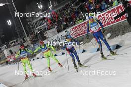 25.11.2012, Oestersund, Sweden (SWE): L-R: Jakov Fak (SLO), Fischer, Rottefella, Alpina, Swix, Klemen Bauer (SLO), Fischer, Rottefella, Alpina, Swix, Fredrik Lindstroem (SWE), Fischer, Rottefella, Swix, adidas, Bjoern Ferry (SWE), Fischer, Rottefella, Leki, adidas - IBU world cup biathlon, relay mixed, Oestersund (SWE). www.nordicfocus.com. © Manzoni/NordicFocus. Every downloaded picture is fee-liable.