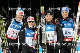 25.11.2012, Oestersund, Sweden (SWE): Tina Bachmann (GER), Fischer, Rottefella, OneWay, adidas, Andrea Henkel (GER), Fischer, Rottefella, Swix, adidas, Toko, Eric Lesser (GER), Salomon, Swix, adidas, Simon Schempp (GER), Rossignol, Rottefella, Swix, adidas  - IBU world cup biathlon, relay mixed, Oestersund (SWE). www.nordicfocus.com. © Manzoni/NordicFocus. Every downloaded picture is fee-liable.