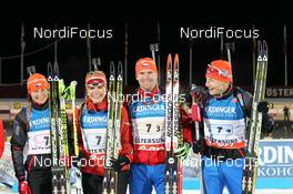 25.11.2012, Oestersund, Sweden (SWE): L-R: Venika Vitkova (CZE), Fischer, Rottefella, OneWay, Gabriela Soukalova (CZE), Fischer, Rottefella, OneWay, Michal Slesingr (CZE), Rossignol, Rottefella, Leki, Ondrej Moravec (CZE), Fischer, Rottefella, Alpina, Swix - IBU world cup biathlon, relay mixed, Oestersund (SWE). www.nordicfocus.com. © Manzoni/NordicFocus. Every downloaded picture is fee-liable.