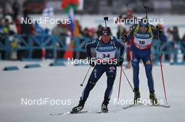 01.12.2012, Oestersund, Sweden (SWE): Jay Hakkinen (USA), Rossignol, Rottefella, Swix, adidas, Bjoern Ferry (SWE), Fischer, Rottefella, Leki, adidas - IBU world cup biathlon, sprint men, Oestersund (SWE). www.nordicfocus.com. © Manzoni/NordicFocus. Every downloaded picture is fee-liable.