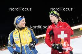 23.11.2012, Oestersund, Sweden (SWE): Ingela Andersson (SWE), Fischer, Rottefella, Leki, adidas, Elisa Gasparin (SUI), Rossignol, Rottefella, Leki, ODLO, CASCO - IBU world cup biathlon, training, Oestersund (SWE). www.nordicfocus.com. © Manzoni/NordicFocus. Every downloaded picture is fee-liable.