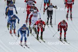 01.01.2012, Oberstdorf, Germany (GER): group, in front l-r: Krista Lahteenmaki (FIN), Madshus, Craft, Rottefella, Justyna Kowalczyk (POL), Fischer, Rottefella, Swix, Therese Johaug (NOR), Fischer, Salomon, Swix  - FIS world cup cross-country, tour de ski, skiathlon women, Oberstdorf (GER). www.nordicfocus.com. © Hemmersbach/NordicFocus. Every downloaded picture is fee-liable.