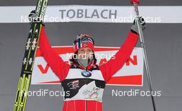 03.01.2012, Cortina-Toblach, Italy (ITA): todays winner Marit Bjoergen (NOR), Fischer, Rottefella, Swix  - FIS world cup cross-country, tour de ski, 3km women, Cortina-Toblach (ITA). www.nordicfocus.com. © Hemmersbach/NordicFocus. Every downloaded picture is fee-liable.