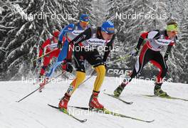 04.01.2012, Cortina-Toblach, Italy (ITA): in front l-r: Tim Tscharnke (GER), Fischer, Alpina, Rottefella, Swix, Adidas and Bernhard Tritscher (AUT), Fischer, Rottefella, One Way, Loeffler  - FIS world cup cross-country, tour de ski, individual sprint, Cortina-Toblach (ITA). www.nordicfocus.com. © Hemmersbach/NordicFocus. Every downloaded picture is fee-liable.