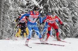 04.01.2012, Cortina-Toblach, Italy (ITA): group, l-r: Krista Lahteenmaki (FIN), Madshus, Craft, Rottefella and Ingvild Flugstad Oestberg (NOR), Madshus, Rottefella, Swix, Alpina  - FIS world cup cross-country, tour de ski, individual sprint, Cortina-Toblach (ITA). www.nordicfocus.com. © Hemmersbach/NordicFocus. Every downloaded picture is fee-liable.