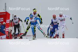 05.01.2012, Cortina-Toblach, Italy (ITA): group in front Elisa Brocard (ITA), Fischer, Rottefella, One Way  - FIS world cup cross-country, tour de ski, pursuit women, Cortina-Toblach (ITA). www.nordicfocus.com. © Hemmersbach/NordicFocus. Every downloaded picture is fee-liable.