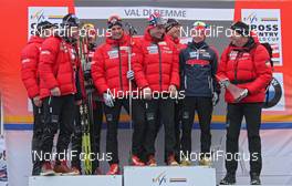 07.01.2012, Val di Fiemme, Italy (ITA): Overall Winner Team: Team Norway (NOR) - FIS world cup cross-country, tour de ski, mass men, Val di Fiemme (ITA). www.nordicfocus.com. © Hemmersbach/NordicFocus. Every downloaded picture is fee-liable.