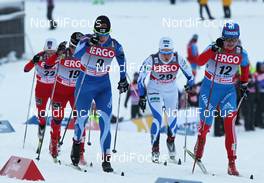 21.01.2012, Otepaeae, Estland (EST): in front l-r: Anne Kylloenen (FIN), Fischer, Swix, Craft, Rottefella and Evgenia Shapovalova (RUS), Fischer, Rottefella, Alpina, Adidas, Swix - FIS world cup cross-country, individual sprint, Otepaeae (EST). www.nordicfocus.com. © Hemmersbach/NordicFocus. Every downloaded picture is fee-liable.