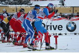21.01.2012, Otepaeae, Estland (EST): start, in the focus Anton Gafarov (RUS), Fischer, Salomon, Adidas, Swix, behind Kalle Lassila (FIN), Fischer  - FIS world cup cross-country, individual sprint, Otepaeae (EST). www.nordicfocus.com. © Hemmersbach/NordicFocus. Every downloaded picture is fee-liable.