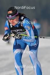 12.02.2012, Nove Mesto, Czech Republic (CZE): Aino Kaisa Saarinen (FIN), Rossignol, Rottefella, Alpina, One Way, Craft  - FIS world cup cross-country, 4x5km women, Nove Mesto (CZE). www.nordicfocus.com. © Hemmersbach/NordicFocus. Every downloaded picture is fee-liable.