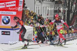 07.03.2012, Drammen, Norway (NOR): l-r: Justyna Kowalczyk (POL), Fischer, Rottefella, Swix, Laurien van der Graaf (SUI), Odlo, One Way, Rossignol, Rottefella, Chandra Crawford (CAN), Fischer, Rottefella, Swix, One Way  - FIS world cup cross-country, individual sprint, Drammen (NOR). www.nordicfocus.com. © Hemmersbach/NordicFocus. Every downloaded picture is fee-liable.