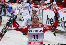 10.03.2012, Oslo, Norway (NOR): todays winner Dario Cologna (SUI), Fischer, Rottefella, Alpina, Swix, Odlo  - FIS world cup cross-country, mass men, Oslo (NOR). www.nordicfocus.com. © Hemmersbach/NordicFocus. Every downloaded picture is fee-liable.