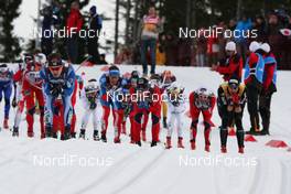10.03.2012, Oslo, Norway (NOR): l-r: Sami Jauhojaervi (FIN), Fischer, Rottefella, Swix, Eldar Roenning (NOR), Rossignol, Rottefella, Swix, Dario Cologna (SUI), Fischer, Rottefella, Alpina, Swix, Odlo  - FIS world cup cross-country, mass men, Oslo (NOR). www.nordicfocus.com. © Hemmersbach/NordicFocus. Every downloaded picture is fee-liable.