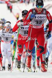 10.03.2012, Oslo, Norway (NOR): in front Petter Eliassen (NOR), Fischer, Rottefella, Alpina, Swix, Martin Johnsrud Sundby (NOR), Fischer, Rottefella, Swix, KV+  - FIS world cup cross-country, mass men, Oslo (NOR). www.nordicfocus.com. © Hemmersbach/NordicFocus. Every downloaded picture is fee-liable.