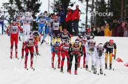 10.03.2012, Oslo, Norway (NOR): in front l-r: Kristian Tettli Rennemo (NOR), Fischer, Rottefella, Alpina, One Way, Swix, Dario Cologna (SUI), Fischer, Rottefella, Alpina, Swix, Odlo, Anders Soedergren (SWE), Fischer, Salomon, Craft  - FIS world cup cross-country, mass men, Oslo (NOR). www.nordicfocus.com. © Hemmersbach/NordicFocus. Every downloaded picture is fee-liable.