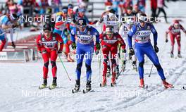 10.03.2012, Oslo, Norway (NOR): (l-r) Martin Johnsrud Sundby (NOR), Fischer, KV+, Rottefella, Swix, Jiri Magal (CZE), Fischer, One Way, Salomon and Martin Jaks (CZE), Rossignol, Swix, Alpina, Rottefella  - FIS world cup cross-country, mass men, Oslo (NOR). www.nordicfocus.com. Â© Laiho/NordicFocus. Every downloaded picture is fee-liable.