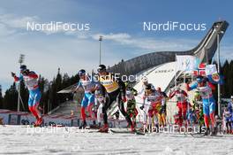 10.03.2012, Oslo, Norway (NOR): start, l-r: Maxim Vylegzhanin (RUS), Fischer, Rottefella, Alpina, Swix, adidas, Alexander Legkov (RUS), Rossignol, Rottefella, Swix, adidas, Dario Cologna (SUI), Fischer, Rottefella, Alpina, Swix, Odlo, Devon Kershaw (CAN), Fischer, Salomon, Swix, One Way, Ilia Chernousov (RUS), Rossignol, Rottefella, Swix, adidas  - FIS world cup cross-country, mass men, Oslo (NOR). www.nordicfocus.com. © Hemmersbach/NordicFocus. Every downloaded picture is fee-liable.