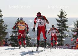 11.03.2012, Oslo, Norway (NOR): l-r: Marit Bjoergen (NOR), Fischer, Rottefella, Swix, Justyna Kowalczyk (POL), Fischer, Rottefella, Swix, Therese Johaug (NOR), Fischer, Salomon, Swix  - FIS world cup cross-country, mass women, Oslo (NOR). www.nordicfocus.com. © Hemmersbach/NordicFocus. Every downloaded picture is fee-liable.