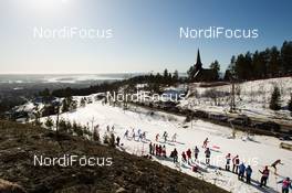 11.03.2012, Oslo, Norway (NOR):  skier behind the jumping hill, Midtstubakken and a panorama towards the Oslo-Fjord - FIS world cup cross-country, 30km mass women, Oslo (NOR). www.nordicfocus.com.Â© Laiho/NordicFocus. Every downloaded picture is fee-liable.