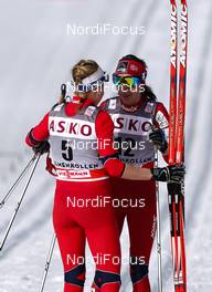 11.03.2012, Oslo, Norway (NOR): (l-r) Marthe Kristoffersen (NOR), Atomic, Swix, Salomon and Heidi Weng (NOR), Madshus, Swix, Alpina, Rottefella  - FIS world cup cross-country, 30km mass women, Oslo (NOR). www.nordicfocus.com.Â© Laiho/NordicFocus. Every downloaded picture is fee-liable.