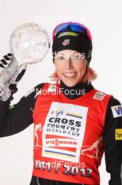 18.03.2012, Falun, Sweden (SWE): Sprint World Cup Winner 2011/2012 Kikkan Randall (USA), Fischer, Salomon, Swix  - FIS world cup cross-country, cups, Falun (SWE). www.nordicfocus.com. © Hemmersbach/NordicFocus. Every downloaded picture is fee-liable.