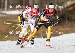 18.03.2012, Falun, Sweden (SWE): in front Katrin Zeller (GER), Rossignol, Rottefella, One Way, adidas, behind Anna Haag (SWE), Atomic, Salomon, One Way, Craft, behind Nicole Fessel (GER), Rossignol, Rottefella, Alpina, One Way, adidas  - FIS world cup cross-country, 10km women handicap start, Falun (SWE). www.nordicfocus.com. © Hemmersbach/NordicFocus. Every downloaded picture is fee-liable.