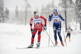 24.11.2012, Gaellivare, Sweden (SWE): Therese Johaug (NOR) ahead of Marika Sundin (SWE) - FIS world cup cross-country, 10km women, Gaellivare (SWE). www.nordicfocus.com. © Felgenhauer/NordicFocus. Every downloaded picture is fee-liable.