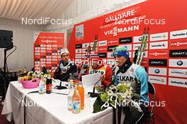 24.11.2012, Gaellivare, Sweden (SWE): l-r: Marcus Hellner (SWE), Martin Johnsrud Sundby (NOR), Alexey Poltoranin (KAZ) at the press conference - FIS world cup cross-country, 15km men, Gaellivare (SWE). www.nordicfocus.com. © Felgenhauer/NordicFocus. Every downloaded picture is fee-liable.