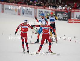 25.11.2012, Gaellivare, Sweden (SWE): l-r: Sjur Roethe (NOR), Petter Northug (NOR) at the handover - FIS world cup cross-country, 4x7,5km men, Gaellivare (SWE). www.nordicfocus.com. © Felgenhauer/NordicFocus. Every downloaded picture is fee-liable.