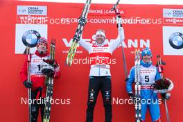 15.12.2012, Canmore, Canada (CAN): (l-r) Anders Gloeersen (NOR), Fischer, Swix, Alpina, Rottefella, Emil Joensson (SWE), Fischer, Swix, Salomon, Craft and Nikita Kriukov (RUS), Rossignol, Swix, Rottefella, Adidas  - FIS world cup cross-country, individual sprint, Canmore (CAN). www.nordicfocus.com. © Roycroft/NordicFocus. Every downloaded picture is fee-liable.