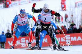 15.12.2012, Canmore, Canada (CAN):  (l-r) Anton Gafarov (RUS), Fischer, Swix, Salomon, Adidas and Christoph Eigenmann (SUI), Rossignol, One Way, Rottefella, Odlo - FIS world cup cross-country, individual sprint, Canmore (CAN). www.nordicfocus.com. © Roycroft/NordicFocus. Every downloaded picture is fee-liable.