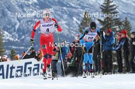 13.12.2012, Canmore, Canada (CAN): l-r Kristin Stoermer Steira (NOR), Madshus, Rottefella, One Way, Swix, Valentina Shevchenko (UKR), Fischer, Salomon, Swix  - FIS world cup cross-country, mass women, Canmore (CAN). www.nordicfocus.com. © Roycroft/NordicFocus. Every downloaded picture is fee-liable.