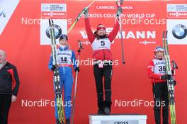 13.12.2012, Canmore, Canada (CAN): l-r Anne Kylloenen (FIN) Fischer, Swix, Justyna Kowalczyk (POL), Fischer, Rottefella, Swix, Maiken Caspersen Falla (NOR), Fischer, Swix, Alpina, Rottefella - FIS world cup cross-country, mass women, Canmore (CAN). www.nordicfocus.com. © Roycroft/NordicFocus. Every downloaded picture is fee-liable.