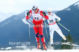 16.12.2012, Canmore, Canada (CAN): John Kristian Dahl (NOR), Madshus, Swix, Alpina, Rottefella in front of Martin Johansson (SWE) - FIS world cup cross-country, skiathlon men, Canmore (CAN). www.nordicfocus.com. © Roycroft/NordicFocus. Every downloaded picture is fee-liable.