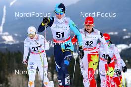 16.12.2012, Canmore, Canada (CAN):  (l-r) Ida Ingemarsdotter (SWE), Rossignol, One Way, Rottefella, Craft, Rudy Project, Tatyana Ossipova (KAZ), Fischer, Swix, Salomon  and Chandra Crawford (CAN), Fischer, Swix, Rottefella, One Way - FIS world cup cross-country, skiathlon women, Canmore (CAN). www.nordicfocus.com. © Roycroft/NordicFocus. Every downloaded picture is fee-liable.