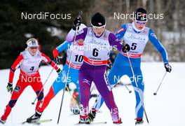 16.12.2012, Canmore, Canada (CAN): (l-r) Masako Ishida (JPN), Salomon, Swix and Anne Kylloenen (FIN), Fischer, Swix, Rottefella, Craft  - FIS world cup cross-country, skiathlon women, Canmore (CAN). www.nordicfocus.com. © Roycroft/NordicFocus. Every downloaded picture is fee-liable.
