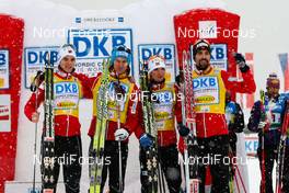 07.01.2012, Oberstdorf, Germany (GER): the winner team (l-r) Joergen Graabak (NOR), Fischer, Mikko Kokslien (NOR), Fischer, Swix, Rottefella, Jan Schmid (NOR), Fischer, Rottefella and Magnus Moan (NOR), Madhus, Swix, Rottefella  - FIS world cup nordic combined, team HS106/4x5km, Oberstdorf (GER). www.nordicfocus.com. Â© Laiho/NordicFocus. Every downloaded picture is fee-liable.