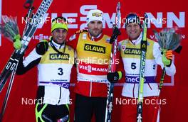24.11.2012, Lillehammer, Norway (NOR): (l-r) Jason Lamy Chappuis (FRA), Salomon, Swix, One Way, Magnus Moan (NOR), Madshus, Rottefella, Swix and Bernhard Gruber (AUT), Fischer, Rottefella, Loeffler  - FIS world cup nordic combined, individual gundersen HS106/10km, Lillehammer (NOR). www.nordicfocus.com. © Laiho/NordicFocus. Every downloaded picture is fee-liable.