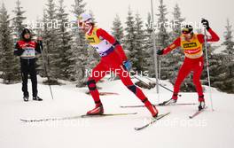 25.11.2012, Lillehammer, Norway (NOR):  Joergen Graabak (NOR), Fischer, Swix, Alpina, Rottefella followed by Magnus Moan (NOR), Madshus, Rottefella, Swix - FIS world cup nordic combined, penalty HS138/10km, Lillehammer (NOR). www.nordicfocus.com. © Laiho/NordicFocus. Every downloaded picture is fee-liable.