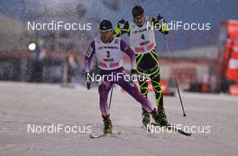 01.12.2012, Kuusamo, Finland (FIN):  Yoshito Watabe (JPN), Fischer, Swix, Rottefella followed by Maxime Laheurte (FRA), Fischer, Swix, Rottefella, One Way - FIS world cup nordic combined, individual gundersen HS142/10km, Kuusamo (FIN). www.nordicfocus.com. © Laiho/NordicFocus. Every downloaded picture is fee-liable.